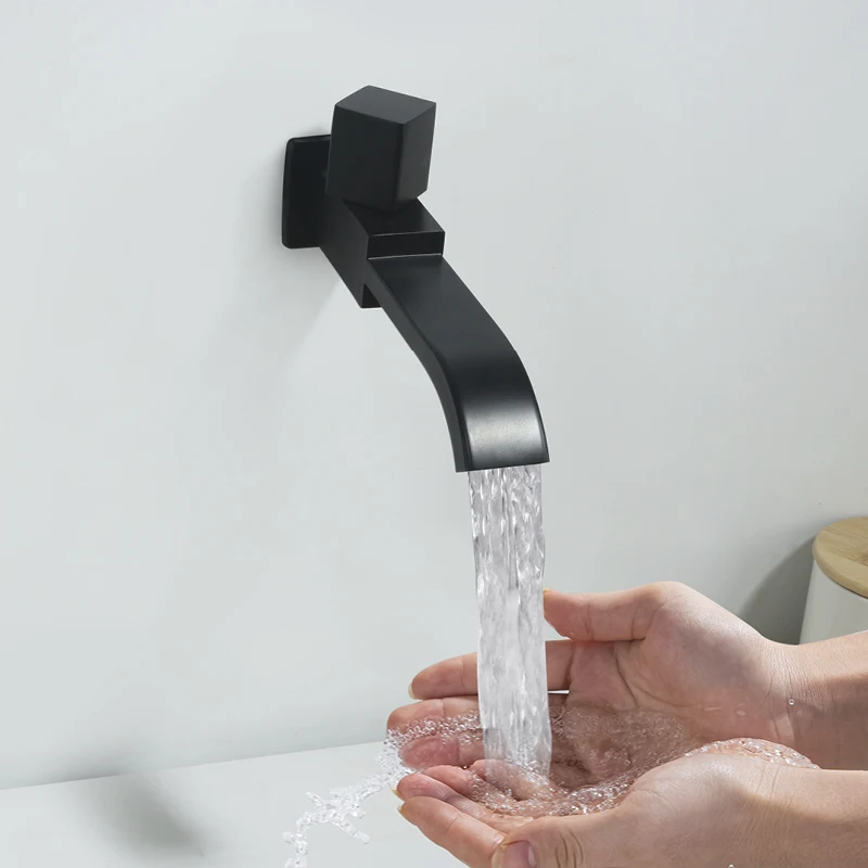 

Bathroom 304 Stainless Steel Faucet Wall Mounted Finish Single Cold Single Hole Wash Basin Faucet Matte Black