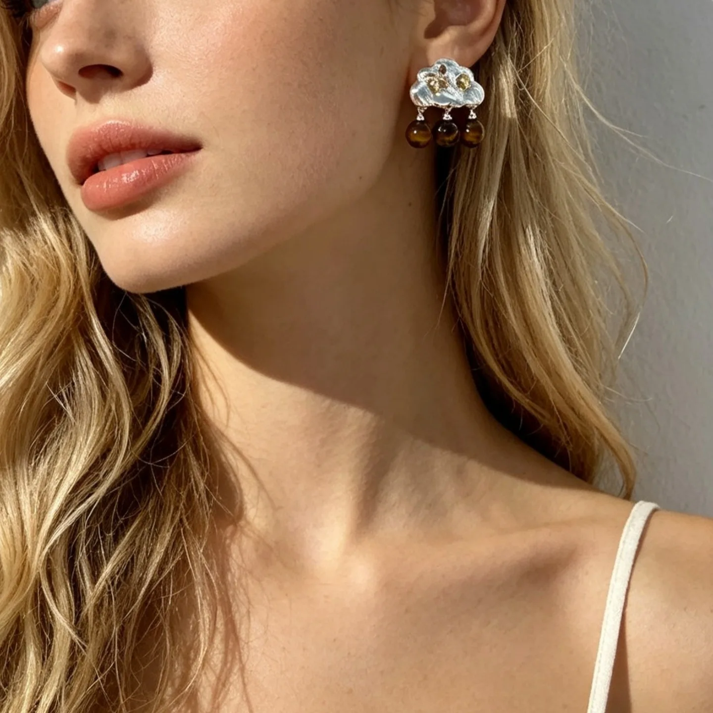 Vintage niche tiger's eye raindrop tassel earrings