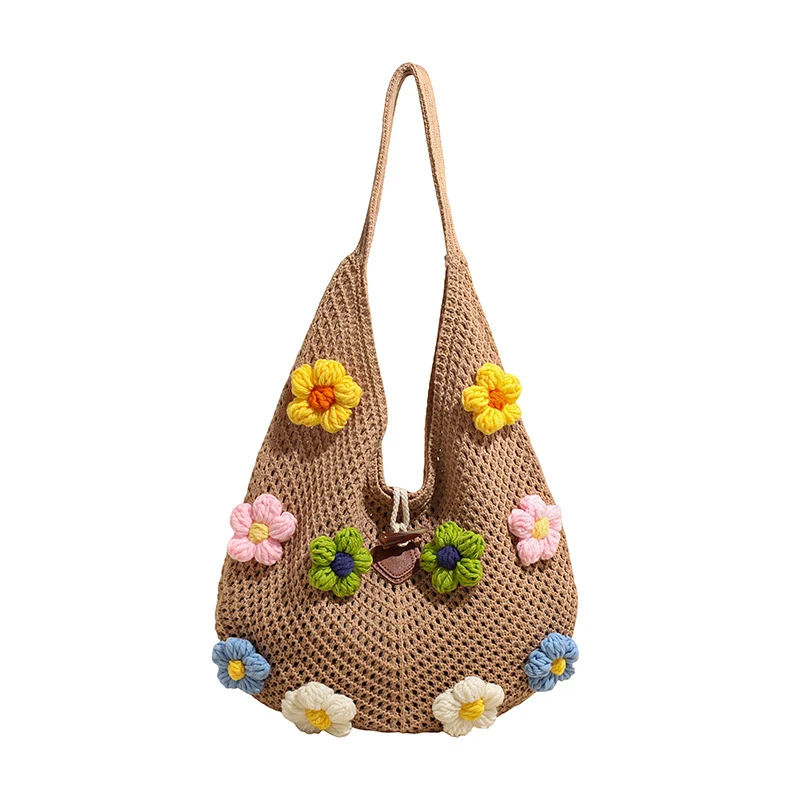 

Floral Knit Bag for Women2026New Spring/Summer Single-Shoulder Bag Large Capacity Tote Bag Beach Vacation Tote Bag