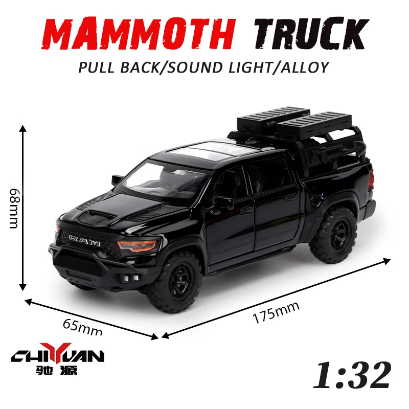 1/32 MAMMOTH Pickup RAM Off-road vehicle Alloy truck Diecast Metal Casting Model Car removable Sound Light Hot Wheels kids toys