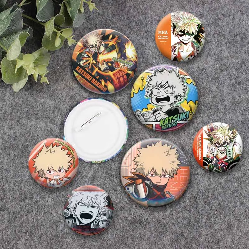 Cool Anime Manga Boy Katsuki Bakugo Lapel Brooch Handmade Button Pins Funny Round Snap-in Badge for Backpack Clothes Accessories