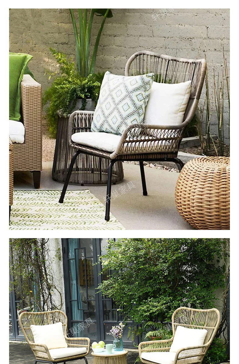 Customized rattan rope woven rattan chairs Tea table Hotel rattan woven outdoor furniture woven leisure chairs