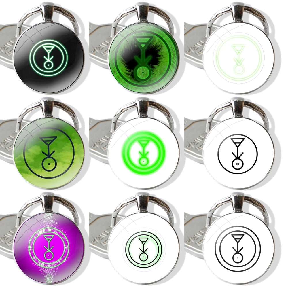 Keychain Handmade Glass Cabochon Key Ring Holder Pendant Key Chains Plant Glyph Glowing Green