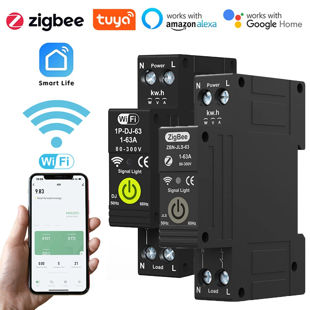 Tuya ZigBee Smart Circuit Breaker ON/OFF Switch Timer Photovoltaic Bidirectional Metering Energy Meter Auto Reclosing Protector