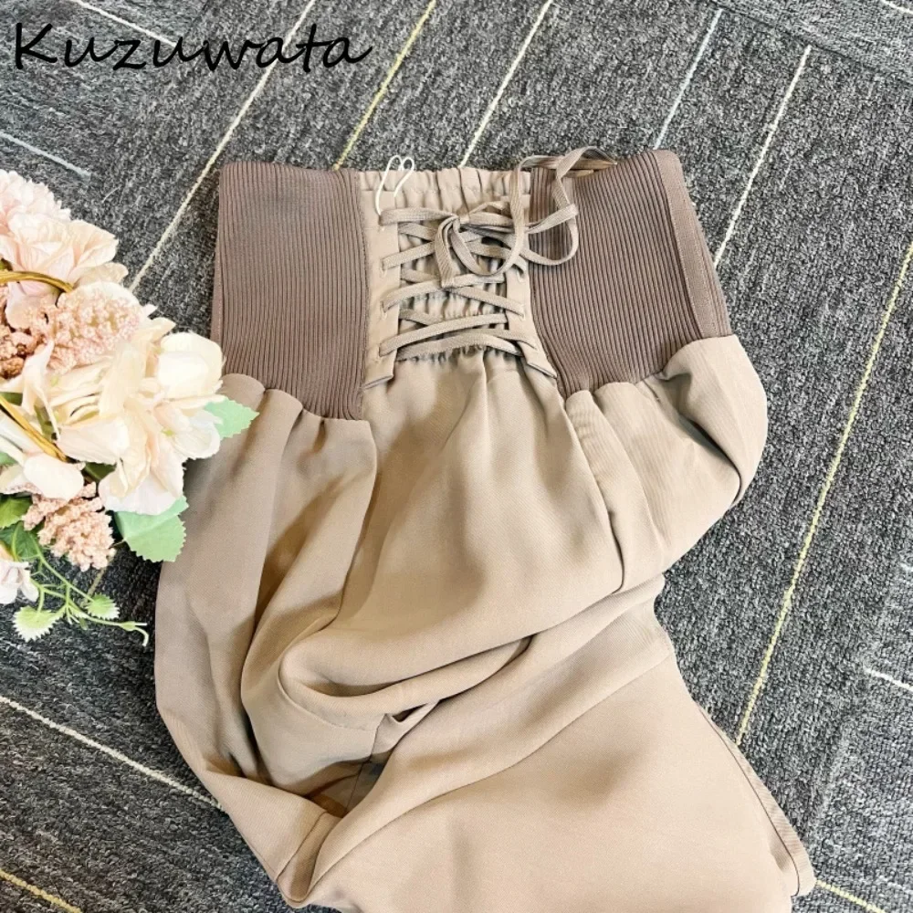 Kuzuwata High Waist New Slim Fit Skirt All-match Patchwork Casual Ruched Mujer Faldas Japan Irregular Mid-length Moda Falda