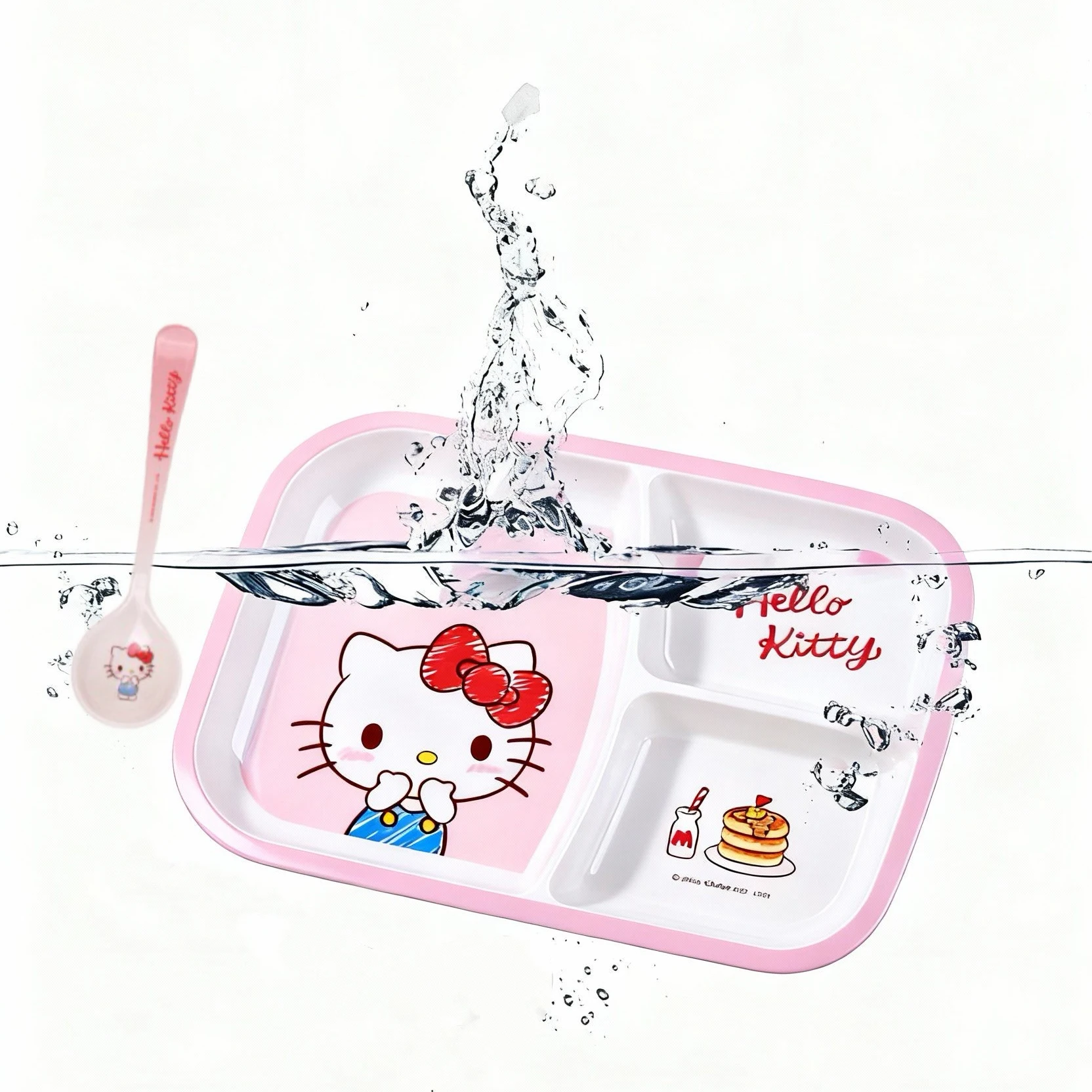 WUHE Hello Kitty Kids Dinner Plate Spoon 3 Divider Melamine Tableware Set BPA-Free for Noodle Salad Dishwasher Safe view 4