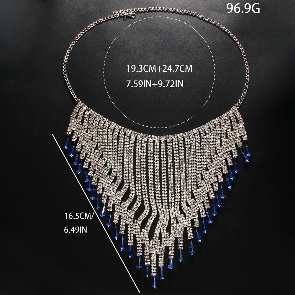 Stonefans Blue Pendant Flapper Hat Headwear Tassel Forehead for Women Boho Cap Multirow Shiny Rhinestone Hair Chain Wig Jewelry