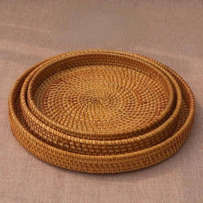 

Hand-woven Water Fruit Basket, Japanese Bread Basket, Steamed Bun Basket, Living Room Household Storage Basket, Round Tray