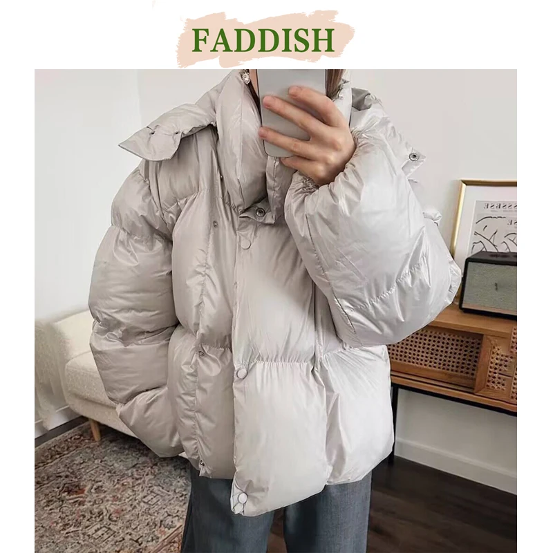 FADDISH Parkas For Women High Quality 2024 Winter Thick Warm Hooded Short Jacket Coat Female Loose Casual Solid Outwear Female