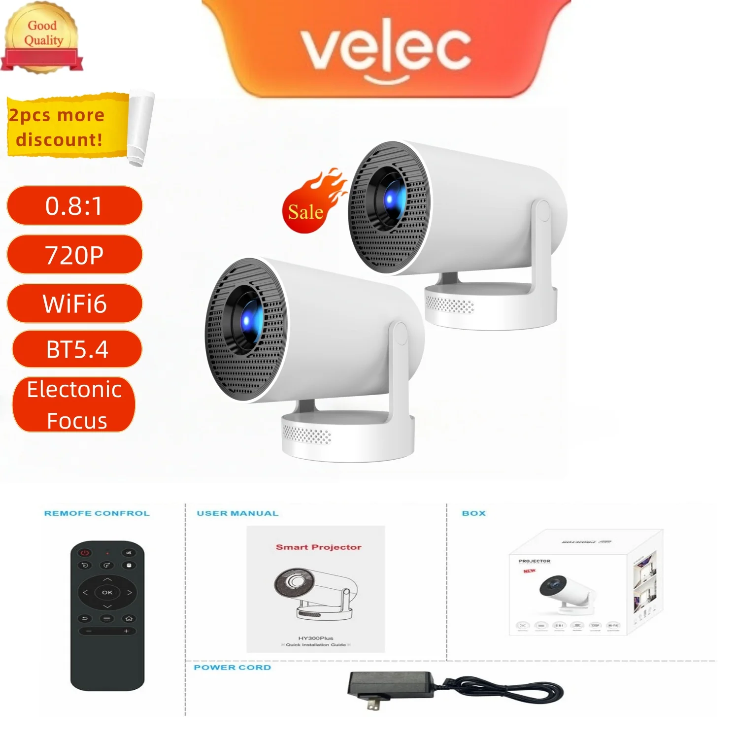 

1/2PCS Electronic Focus HY300 PLUS Portable 4K 1280*720P Home Projector 300ANSI Outdoor Movie Android11 BT5.4 Camping Projector