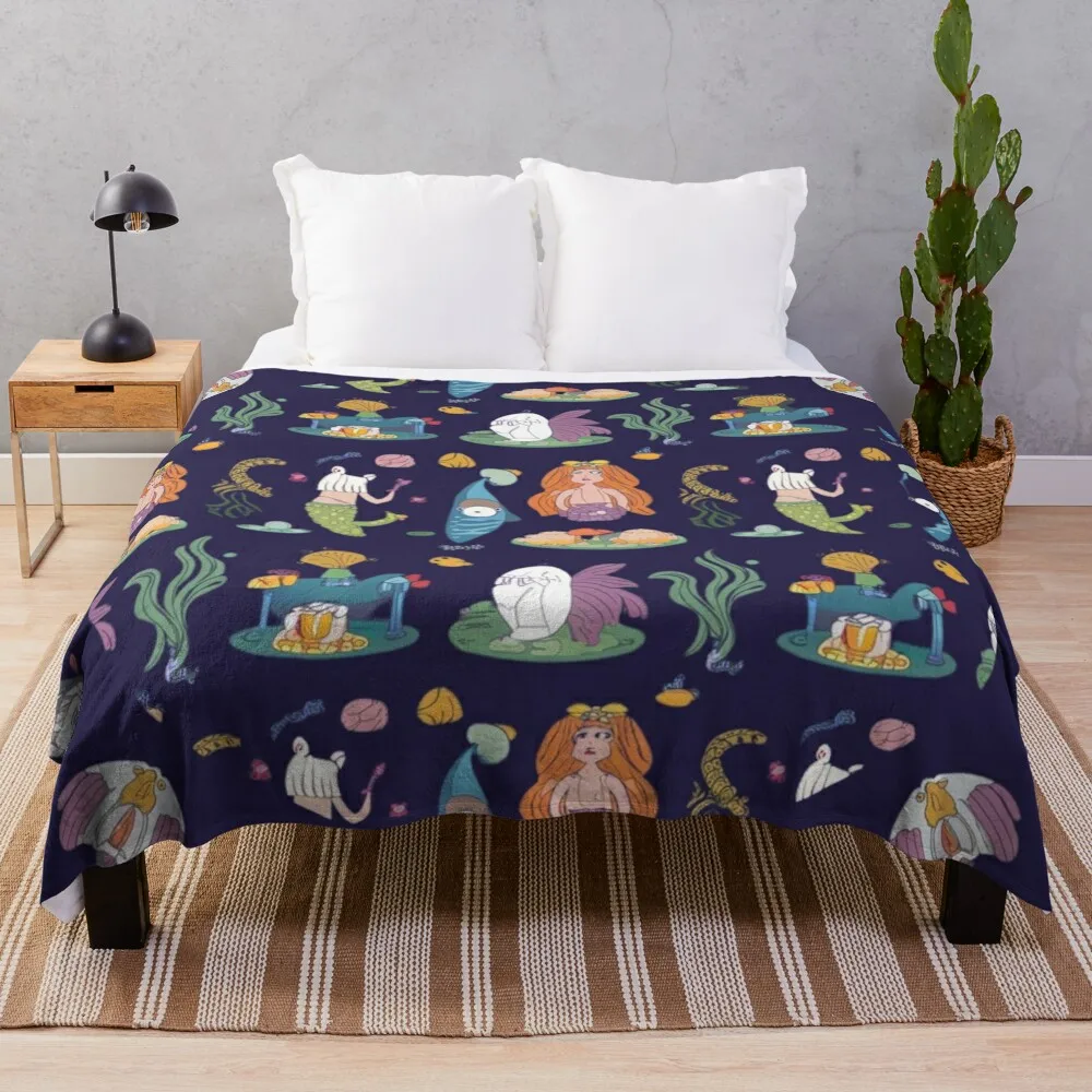 

a pattern with humorous underwater scenes Throw Blanket Bed linens Heavy Luxury Thicken Hairys Blankets