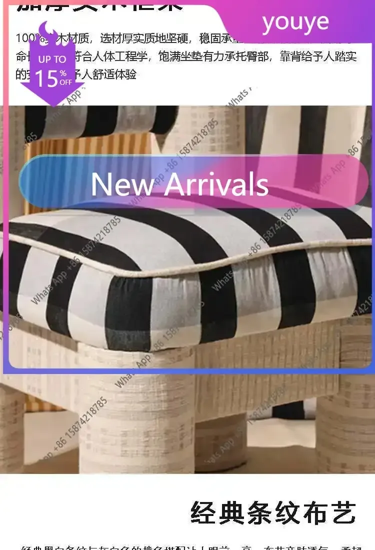 

Jj Modern Simple Classic Striped Backrest Single Chair Small Apartment Home Dining Chair Designer Solid Wood Dressing Chair X
