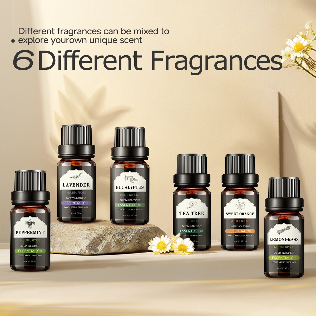 10ml essential oil 6 piece essential oil set: lavender peppermint eucalyptus sweet orange lemonsrass tea tree perfect gift view 3