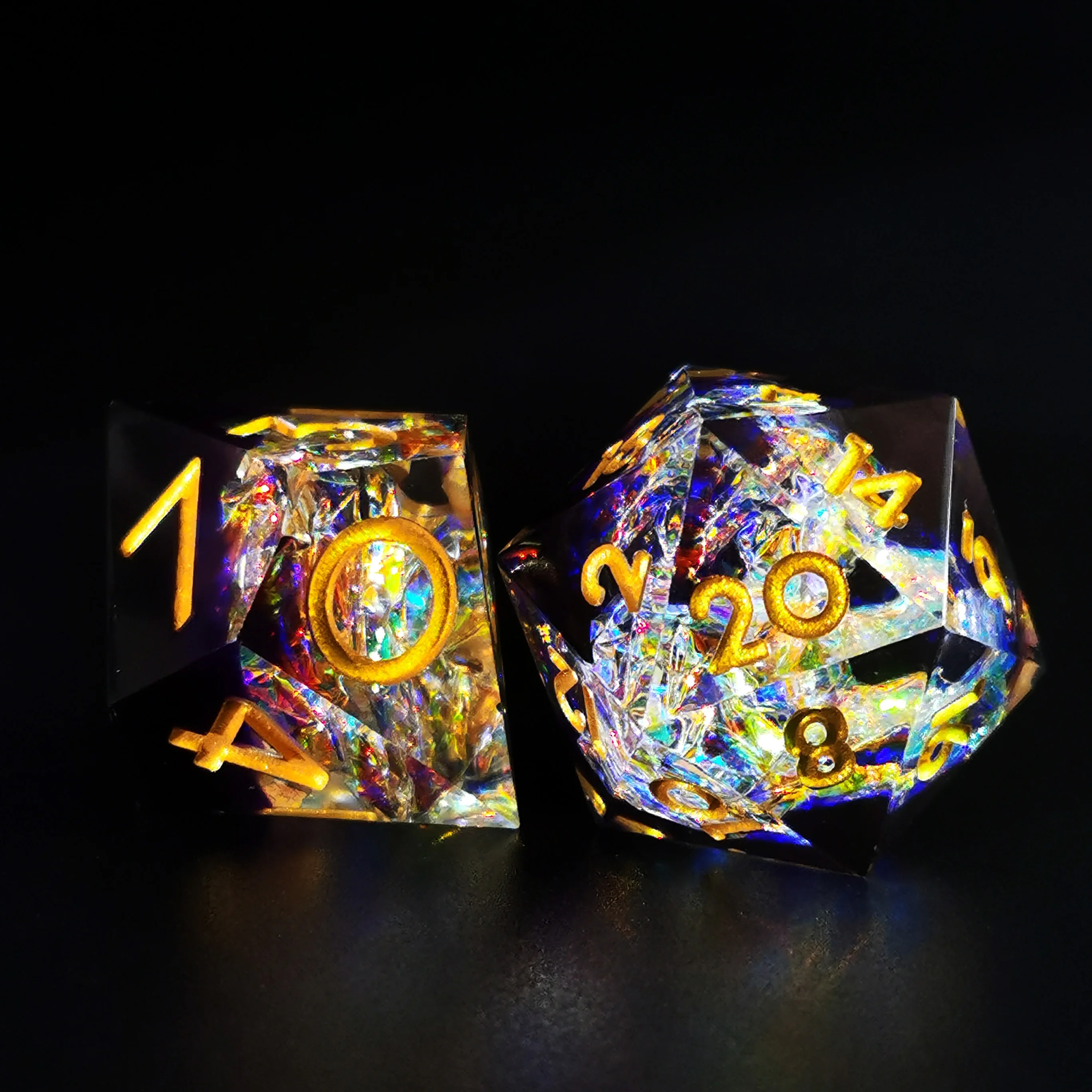 

7-Piece D&D Dice Set Dual Color Transparent Purple Sharp Edge Resin for Tabletop RPGs Dungeons & Dragons