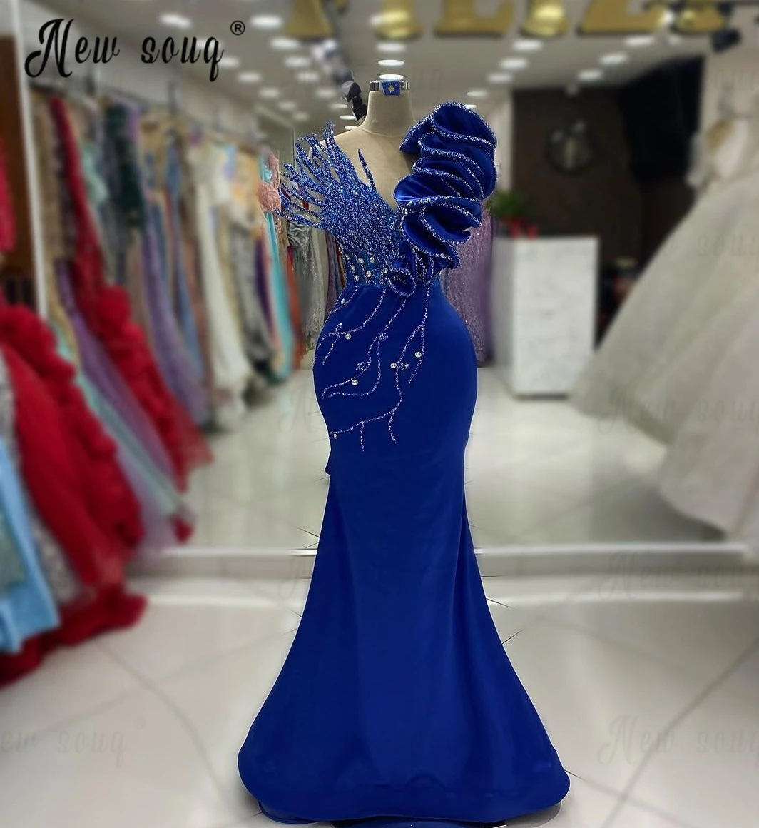 Chic Royal Blue Deep V Neck Evening Dress Women Wedding Night Celebrity Dresses Dubai Custom Made Dinner Prom Wear Engagement