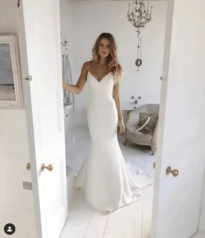 MYYBLE Mermaid Beach Wedding Dress Spaghetti Straps Simple Bride Gown Sexy Chiffon Vestido De Novia Robe Mariage Suknia Ślubna