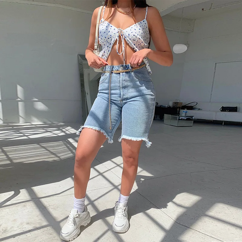 Lässige hohe Taille Quaste Denim Shorts Frauen Sommer Tasche Quaste Loch zerrissene Jeans kurze weibliche Femme kurze Hosen Frauen