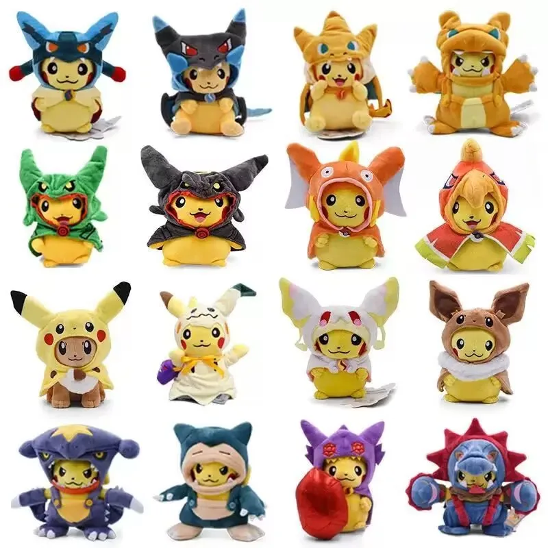 

Dress up Pokemon Pikachu Plush Toy Cosplay Charizard Snorlax Garchomp Tyranitar Hydreigon Morpeko Gengar Stuffed Doll Kid Gift