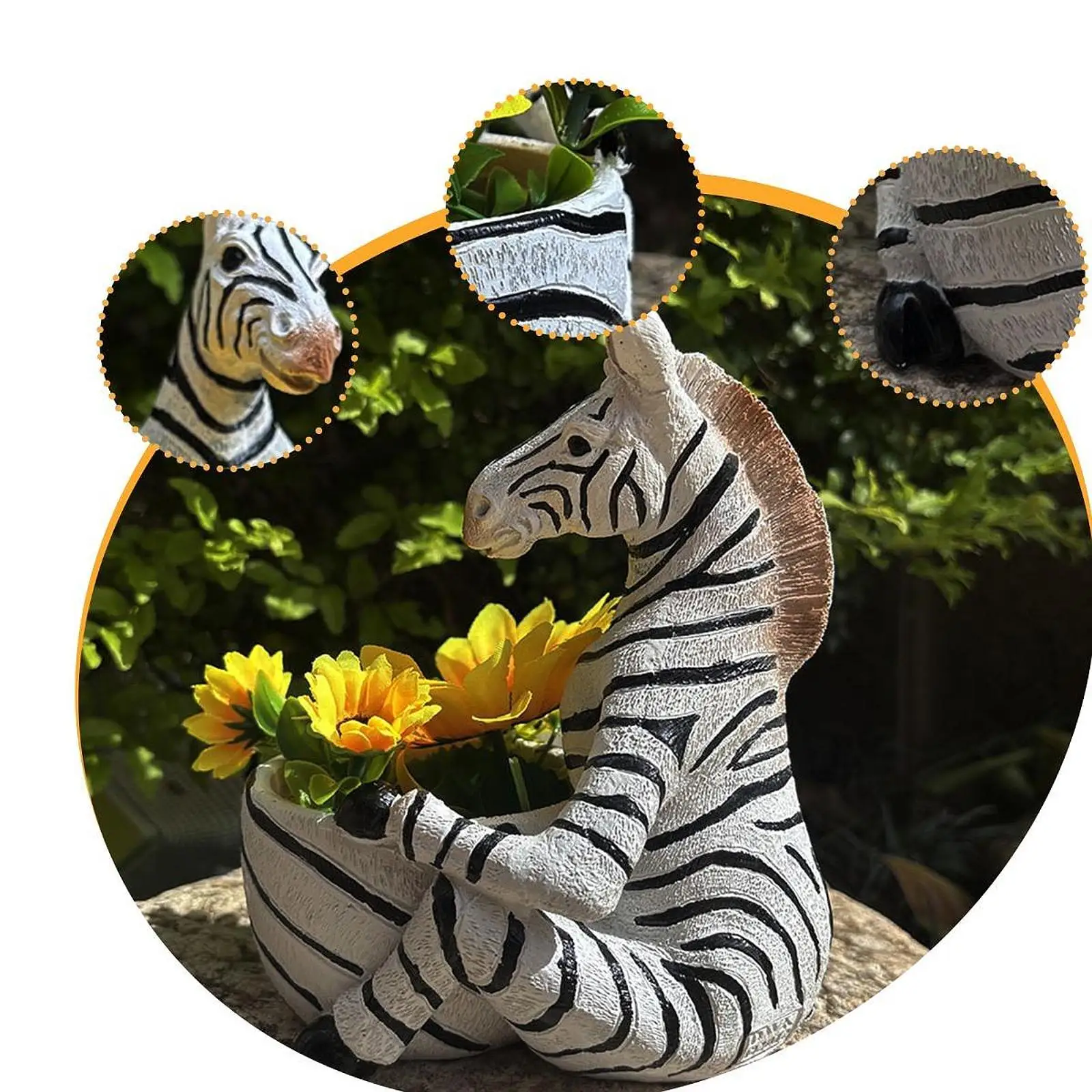 Resin Flower Pot Farm Display Garden Bedroom Desk Cute Animal Zebra Planter