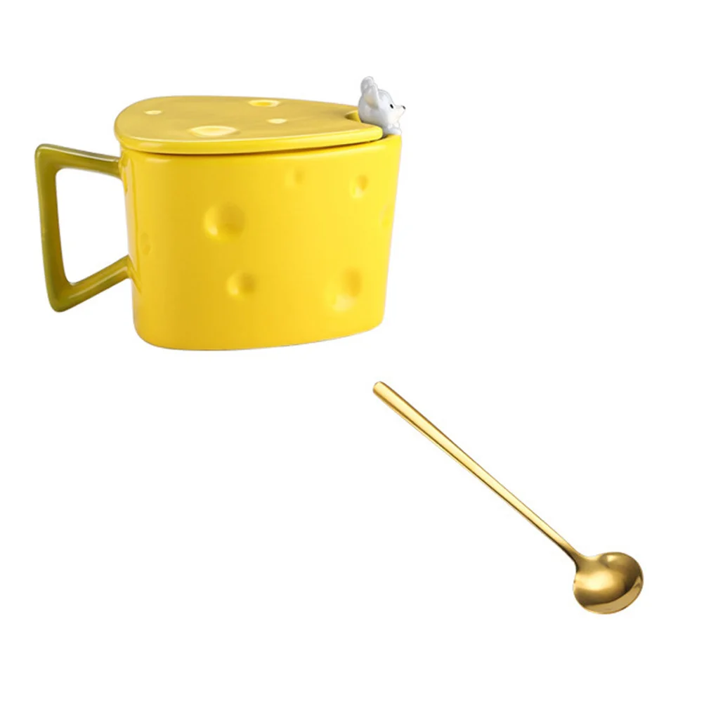 

1Set Ceramic Cheese Mug Yellow Coffee Cup with Removable Lid Small Size Milk Holder for Office Home Party Gift Water Mug Set