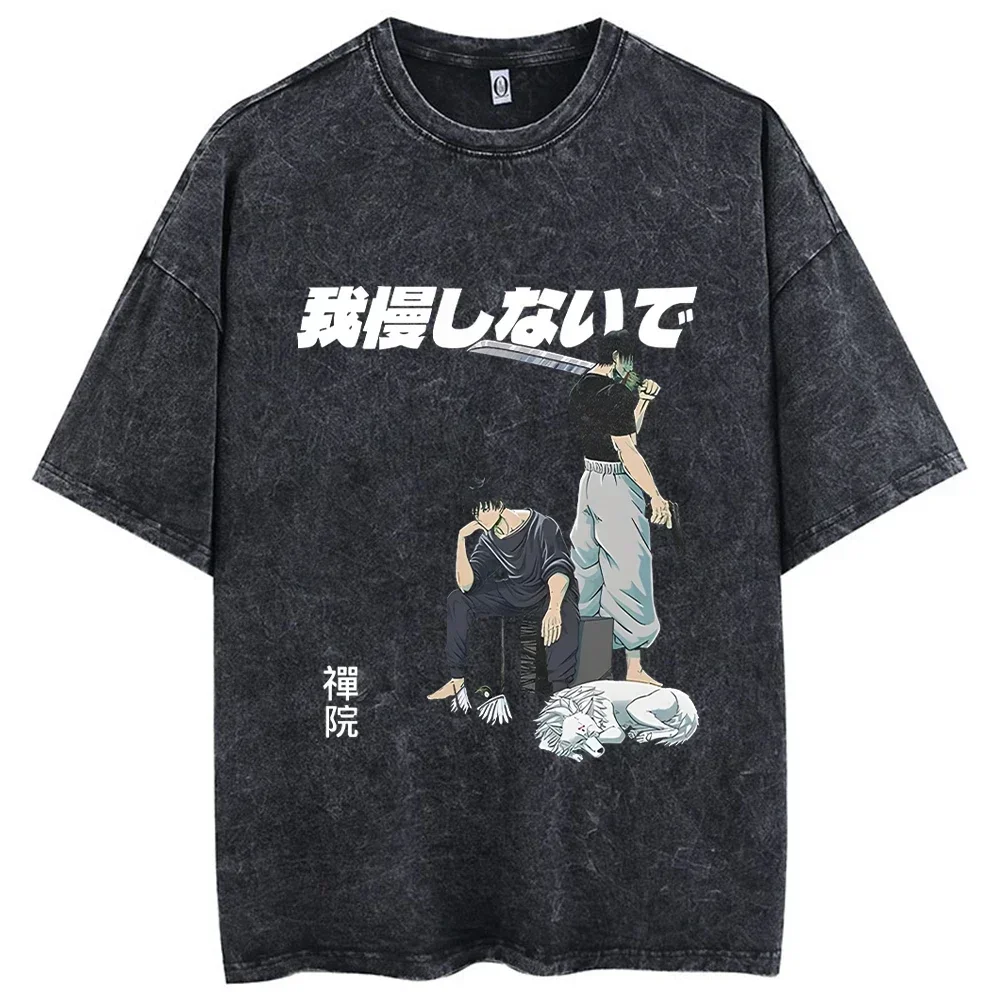 

Anime Jujutsu Kaisen Printed T-shirts Tee Clothing Women Summer Manga Washed Cotton Tshirt Harajuku T Shirt for Men