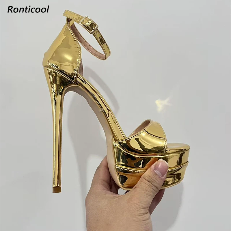 

Ronticool Handmade Women Summer Sandals Sexy Stiletto Heels Open Toe Gold Silver Champagne Dress Shoes Ladies US Size 38