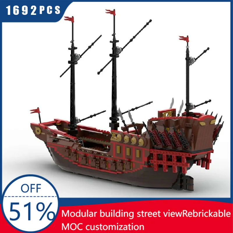

1692 шт. изысканный крутой пиратский корабль, строительные блоки, кирпичи, модель дисплея, сборная игрушка для детей и взрослых, подарки-сюрпризы на день рождения