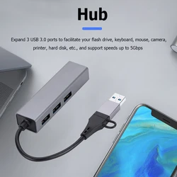 USB C HUB 10/100/1000Mbps 3 Ports Ethernet Adapter Network Card USB Type-C To RJ45 Internet Cable For Laptop Computer Accessory