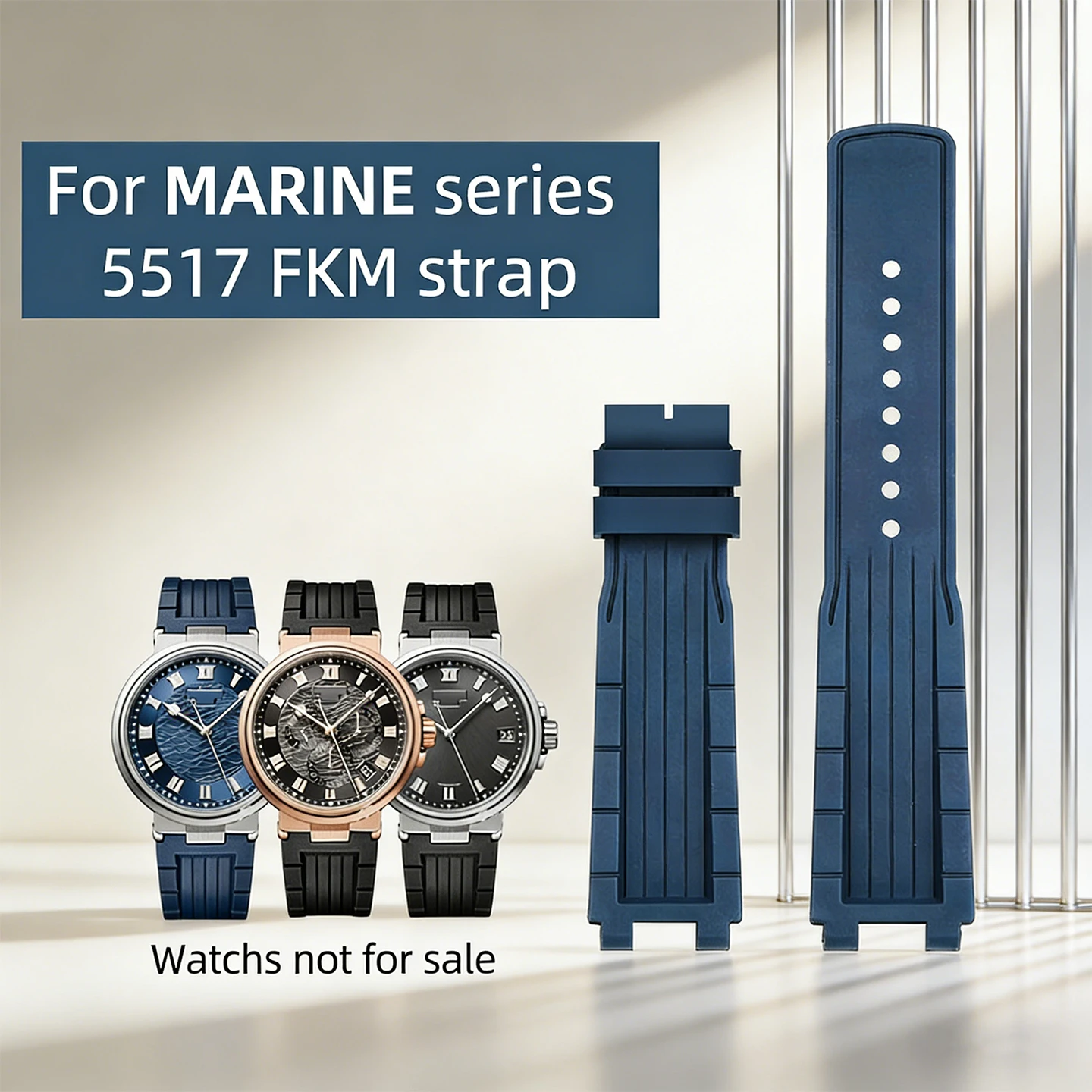 

Fluororubber Watch Band for Breguet 5517 Watch Band MARINE Series 5517 Liquid Soft Replacem Rubber strap Needle/Butterfly Buckle