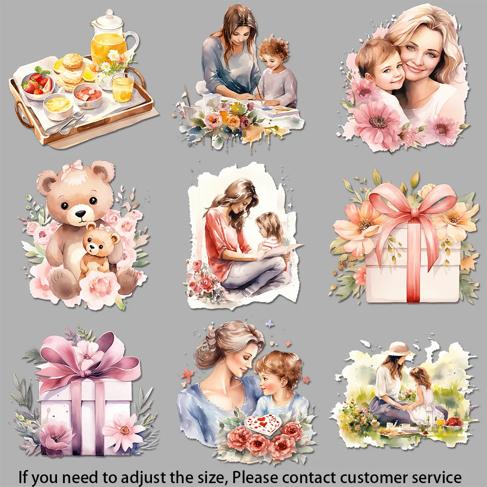 Iron on Decals Teddy Bear Mom Floral Family Scene Digital Print Transfers for On-Demand Garment Printing DIY Gift