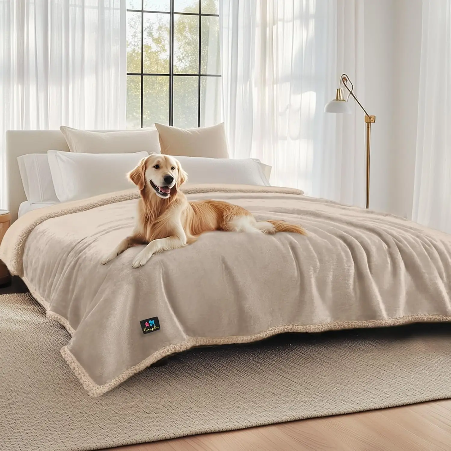 

Водонепроницаемые одеяла для домашних животных для собак и кошек, двусторонний защитный чехол для мебели из флиса шерпа, темно-бежевый королевский размер 100 x 85 дюймов