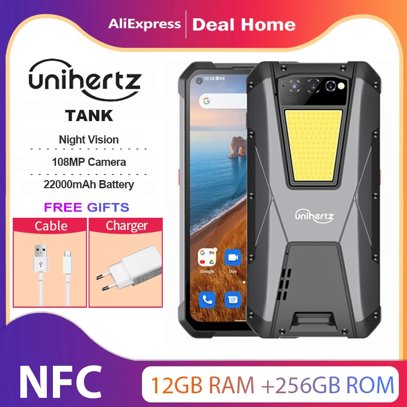 Unihertz TANK Larger Battery Rugged Smartphone Android 12 22000mAh Cellphone Night Vision 108MP G99 12GB 256GB Mobile Phone