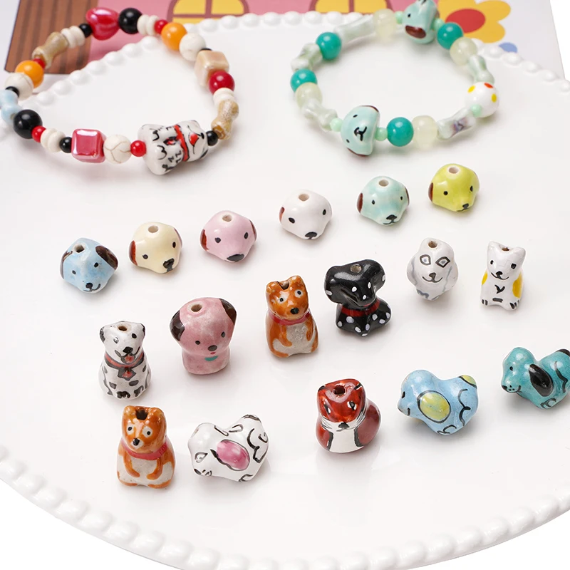 

1pc Cute Animals Dog Shape Ceramic Hand Painting Beads to Make Bracelets Phone Chain Handmade Diy Jewelry Making Accessories