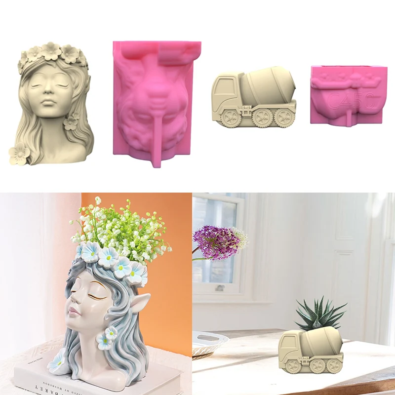 Mud Tanker Pen Holder Silicone Molds Table Ornament Mould Plasters Making Tool Succulent Planter Mold Easy to Clean