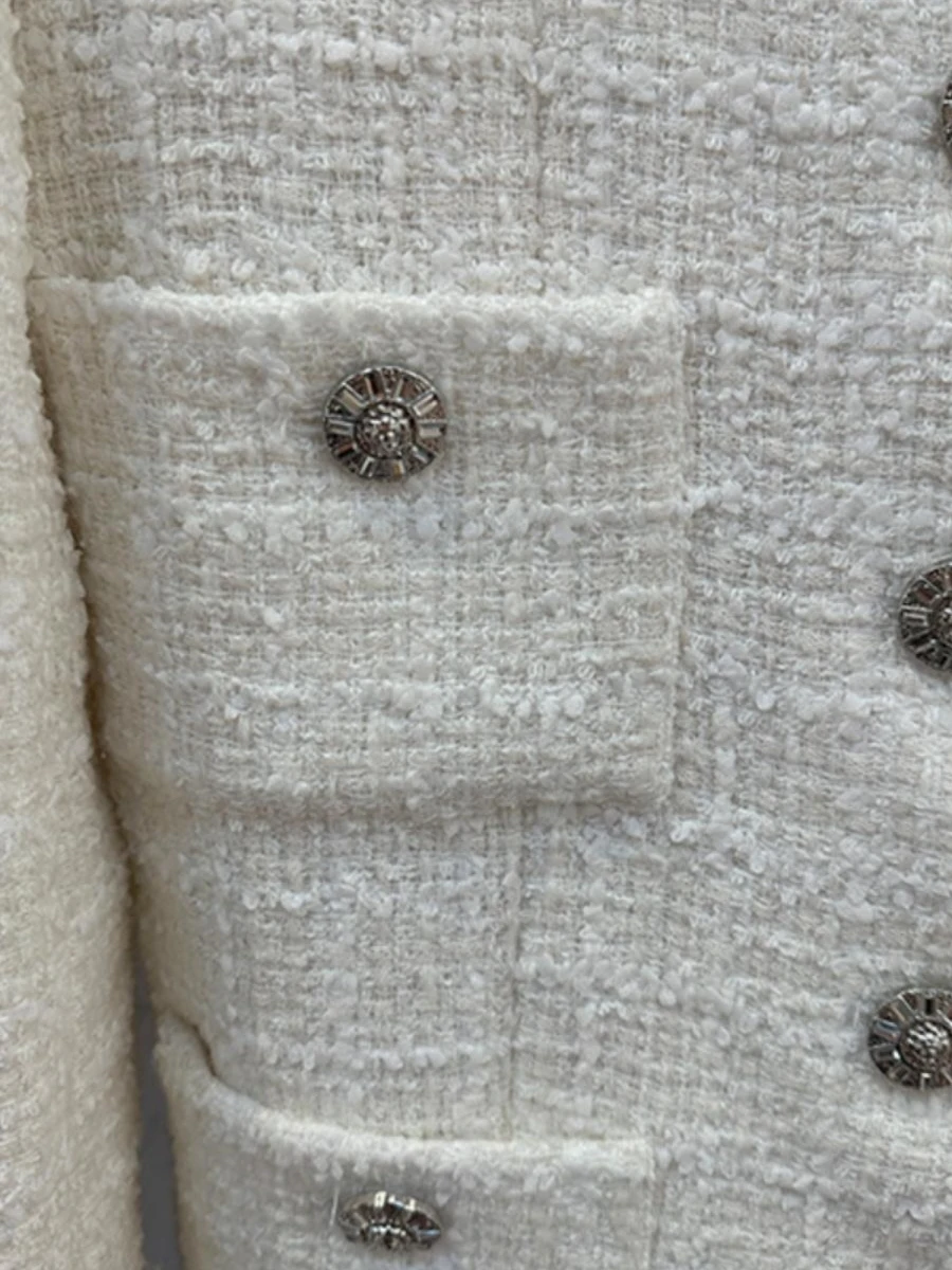

Ele ort Coat Peony Brand Commute Sle Button up Pure Color Thiened Tweed Texture Beige Ladylike Women's Top