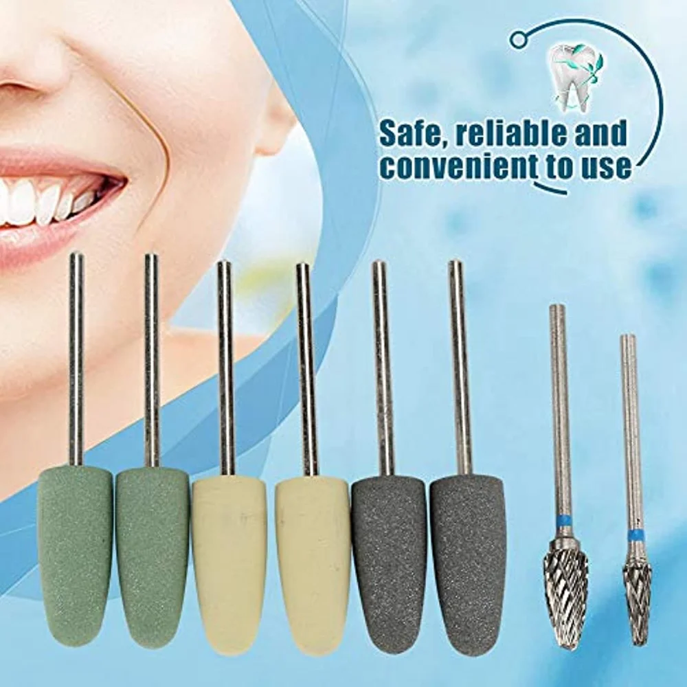 Dentasop 8 peça áspero silicone baseado polimento fresa kit, precisão terminado com moagem de aço tungstênio dental