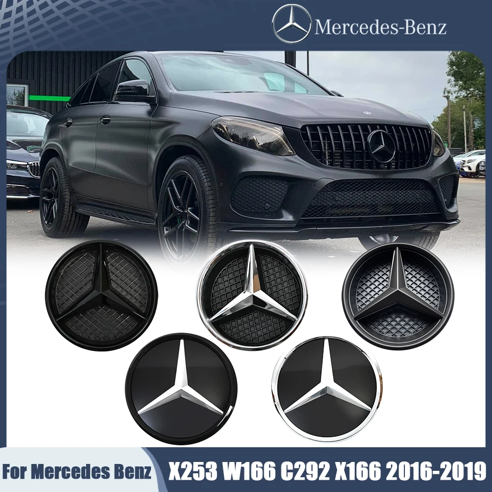 Silberner rand 3d spiegel emblem für mercedes benz glc x253 gle w166 c292 gls x166 200-19 mattschwarz oe stil front grill emblem