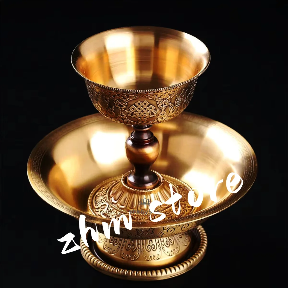 Buddhist Guardian Protecting Dharma Cup Handicraft Embossed Bronze Tibetan Tribute Buddhism Plate Home Gift Indoor Decorative