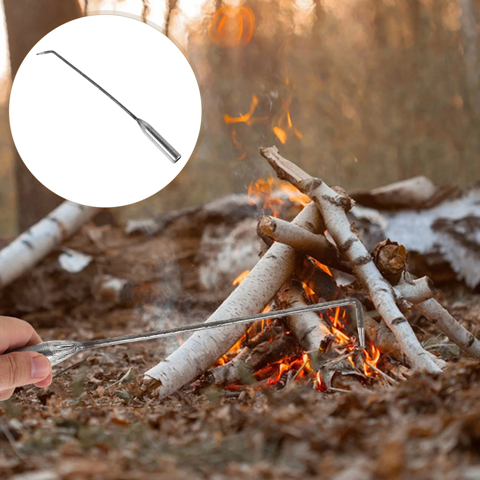 

Iron Fireplace Poker Metal Tool Long Handle for Outdoor Indoor Fire Pit Camping Fireplace Hook Multipurpose Fire Pit Poker