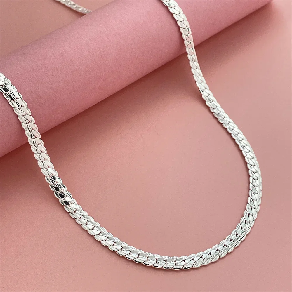 

925 Sterling Silver 5mm Side Chain 8/18/20/22/24 Inch Necklace For Woman Men Fashion Wedding Engagement Jewelry Gift