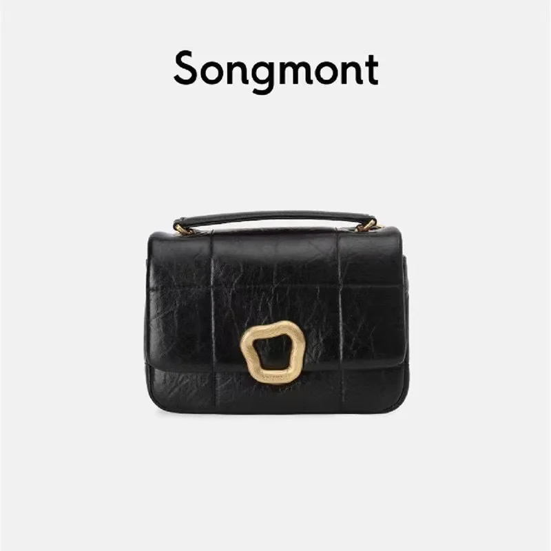 Songmont Small Medium Chocolate Bag Wonton Lock Designer Model Cowhide Chain Small Square Bag