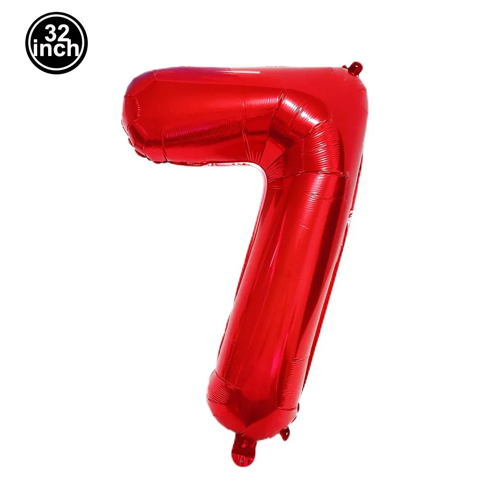 Balon numer 7 7 cyfr Balony siedem niebieskich figurek Zielona kula 7. urodziny Duża duża czerwona róża Złoty czarny Kolorowy 32 cale — zdjęcie 6