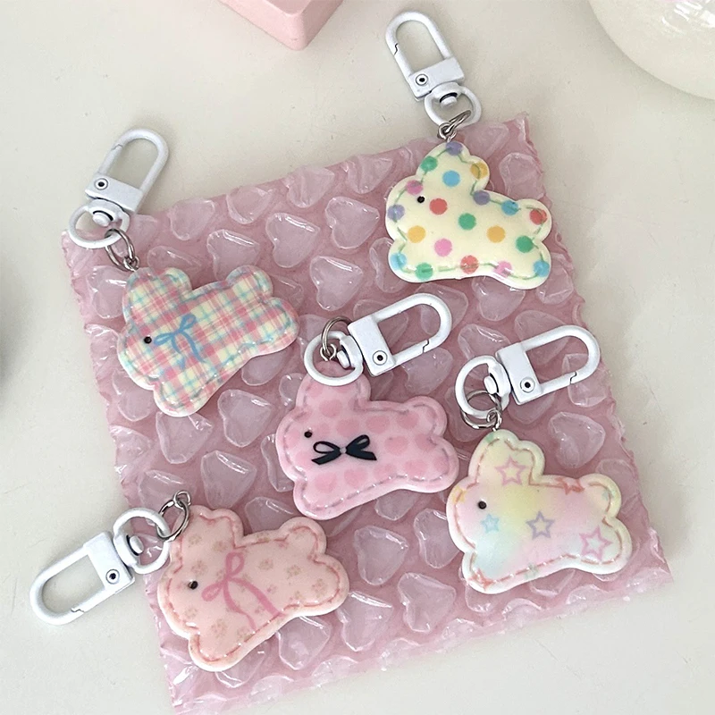 Cute Sweet Rabbit Keychain Cartoon Pink Resin Keyring Car Key Holder Bag Pendant Earphone Decoration Friend Gifts