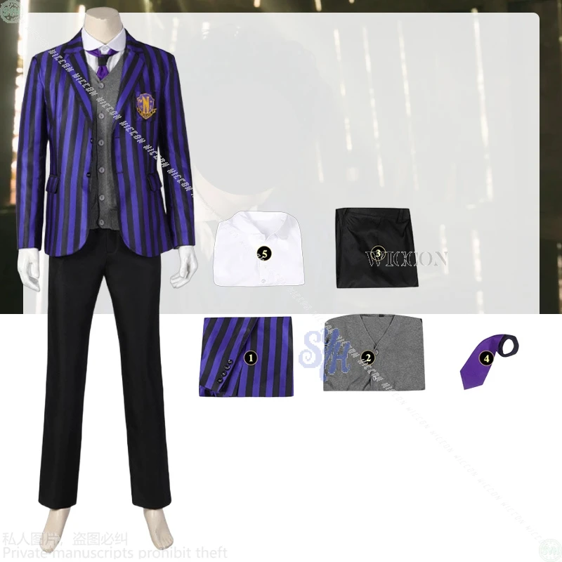

Eugenee Ottingerr Never Movie Moree Cosplay Anime disfraz British Style School Uniform DK Purple Striped Coat Halloween Party
