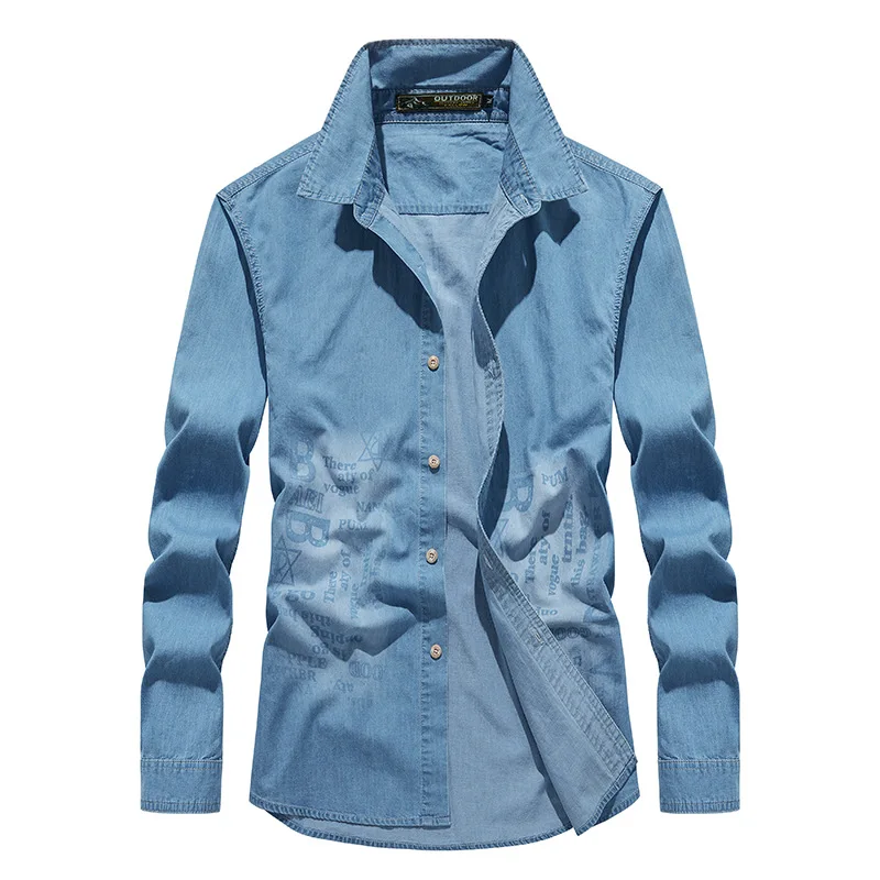 Men Long Sleeved Retro Casual Denim Shirts High Quality Male Cotton Blue Denim Shirts New Spring Man Fashion Jeans Shirts 5XL