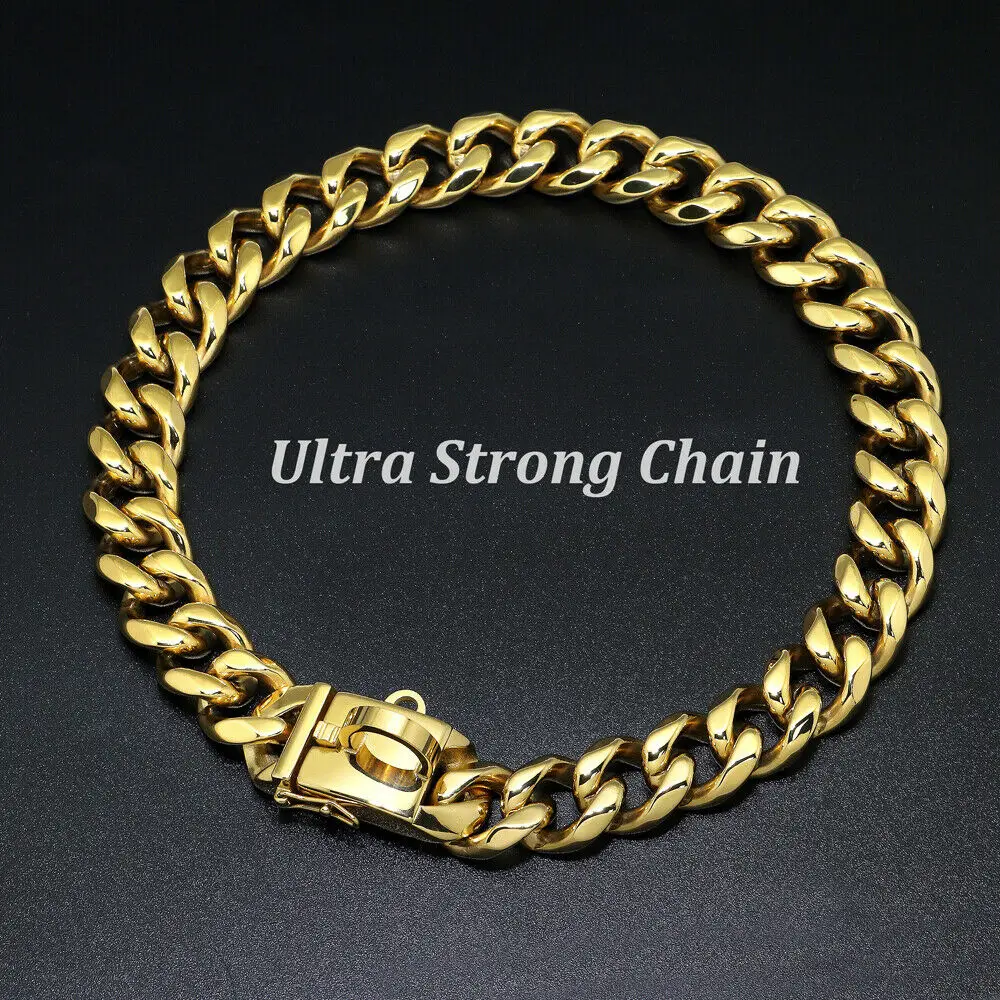 19mm Stainless Steel Gold Dog Chain Choker Necklace Thick Cuban Link for Pitbull Dog Collar Pet Collars Chihuahua Correa Perro