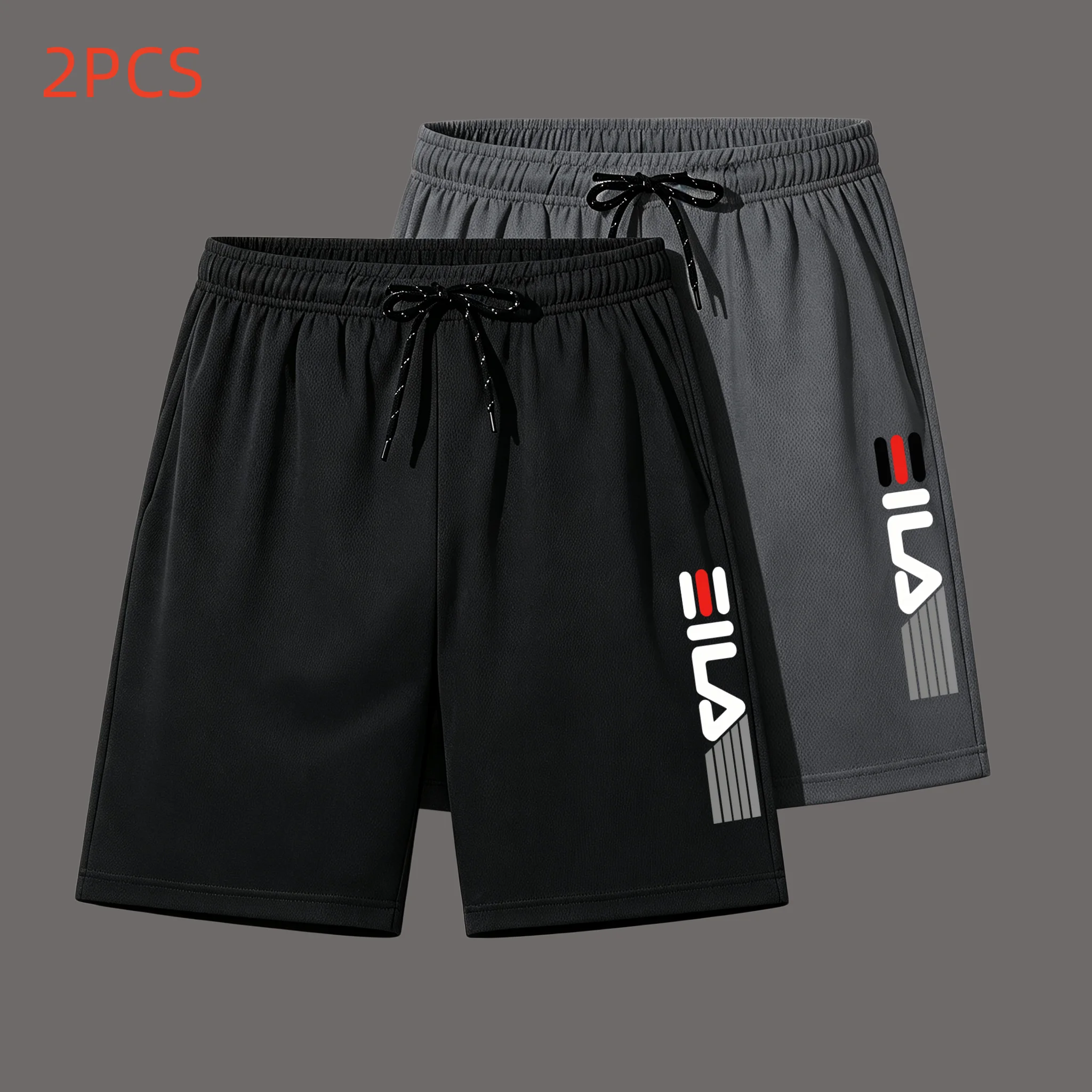 Men 2 Pack Sports Shorts Letter Print Mesh Quick Dry Casual Gym Running Shorts Elastic Waist Drawstring Loose Basketball Shorts