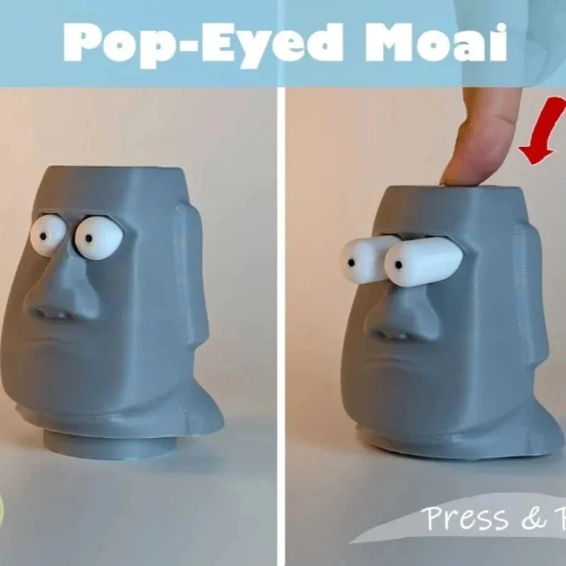 3D Printed Pop Eyed Moai Statue Press Pop Up Eyes Decompression Toy Novelty Desk Ornament Stress Relief Fidget Toy Gift