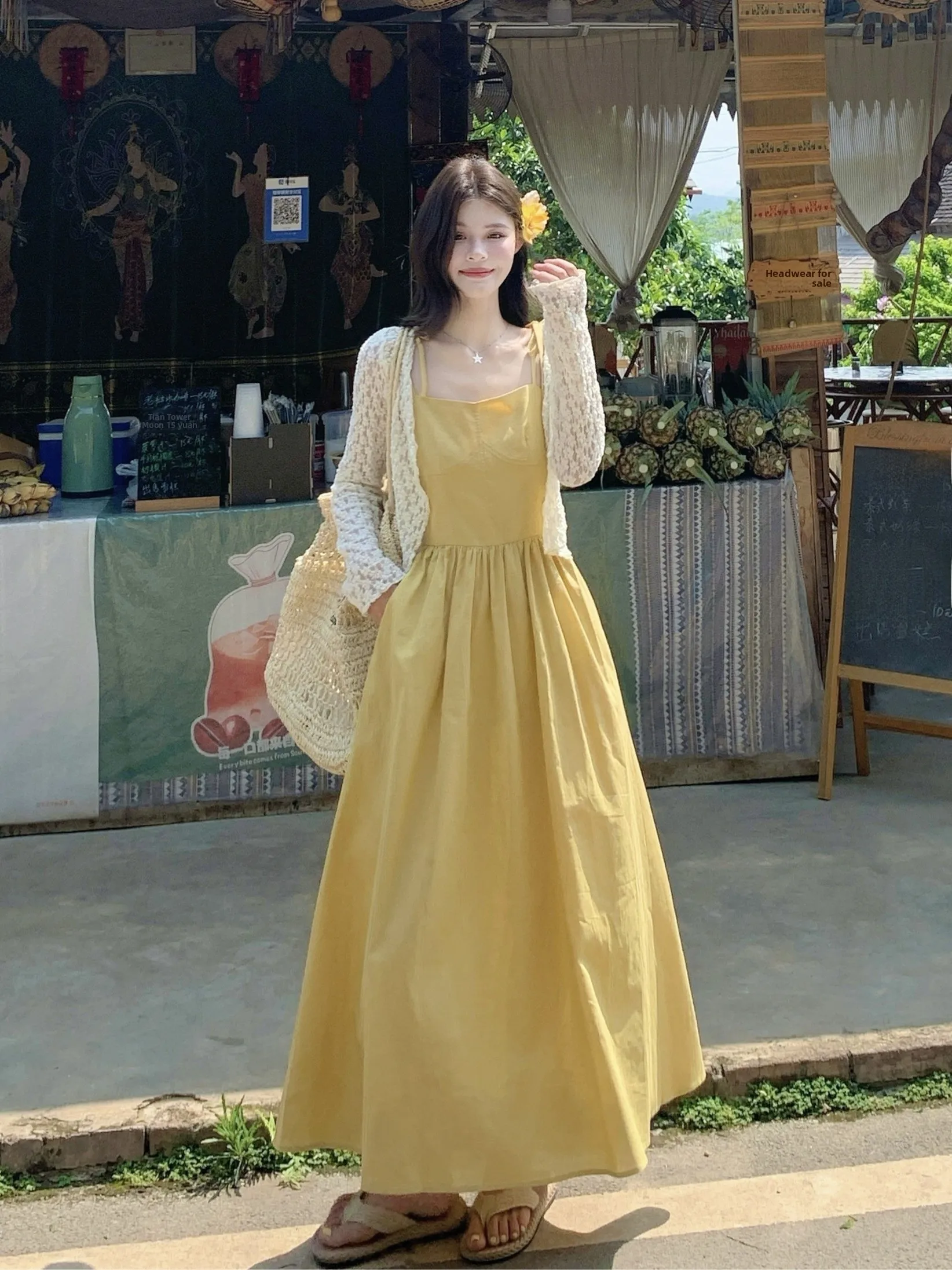 

plus Size Yellow Lace Crop Top And Skirt Set Women's Summer New Sle Sun Protection Long Sve High Waist A-Line Dr