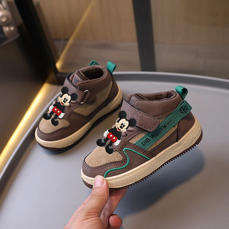 

Spring Autumn New Boy Mickey Girl Casual Shoes High Top Board Soft Sole Toddler Shoes Minnie Mouse Children Sports Shoes Disney